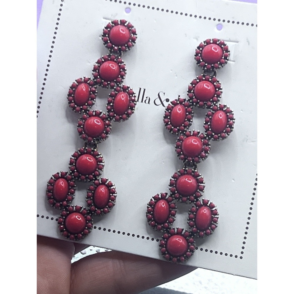 Stella & Dot Sardinia Red Chandelier Earrings - Gorgeous! 3 in 1! Fashion